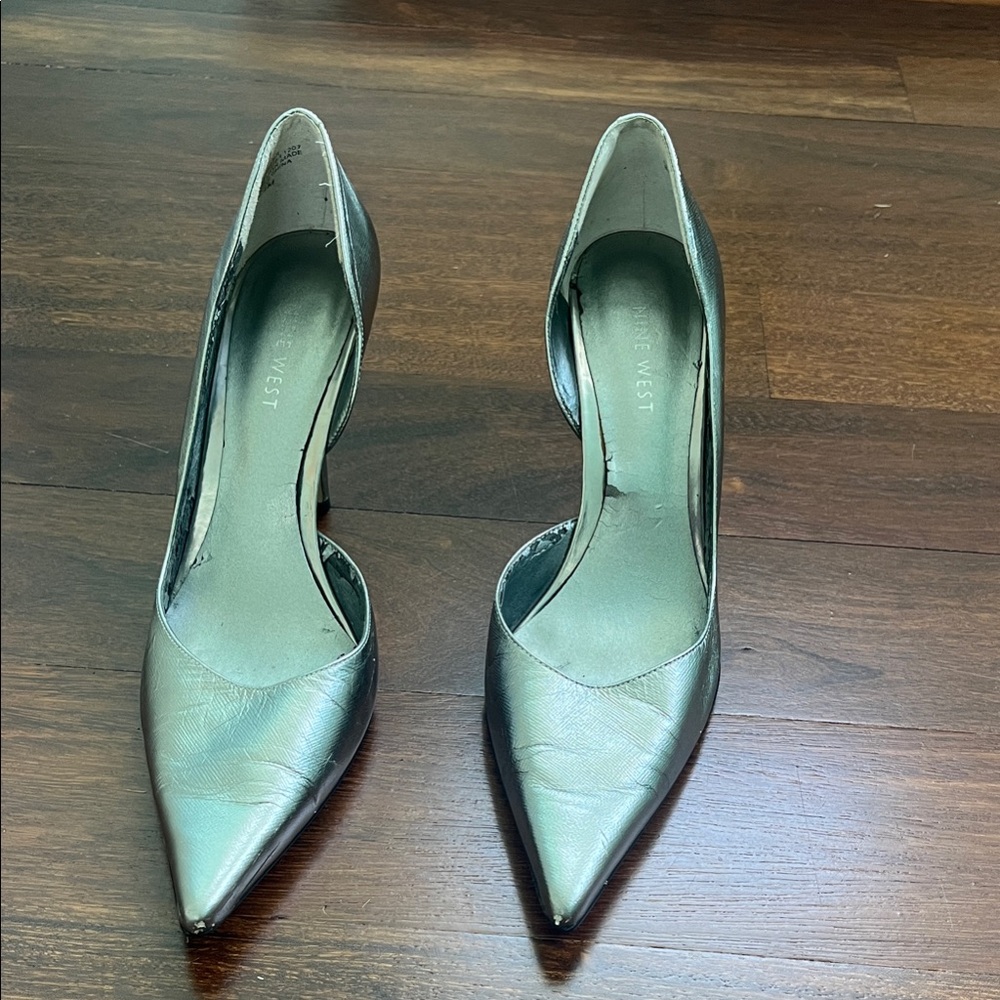 Nine West Metallic Silver Pointed-Toe D'Orsay Pumps